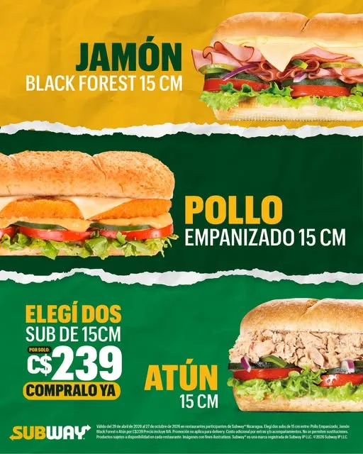 Atún, Pollo Empanizado o Jamón Black Forest. ¿Cuáles vas a elegir?