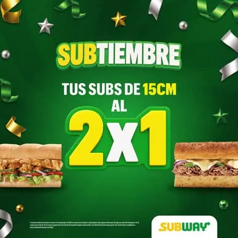 Hoy 4 de septiembre, tus Subs de 15 cm están al 2x1 🥪🔥 Pedí uno y llevate otro GRATIS.