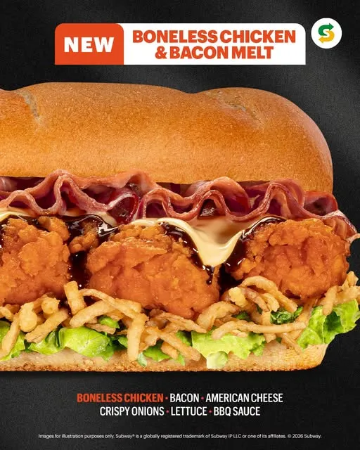 Crispy. Cheesy. Smoky. 🥓🧀 Meet the NEW Boneless Chicken & Bacon Melt!