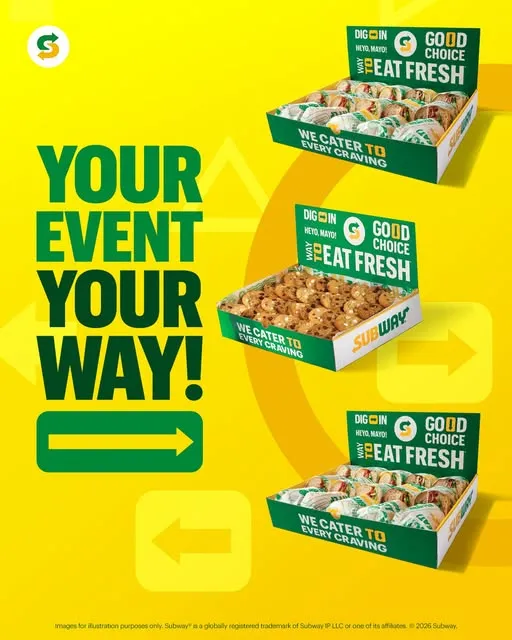 Your event, your way! Make your next gathering extra special with Subway® Catering! 💚