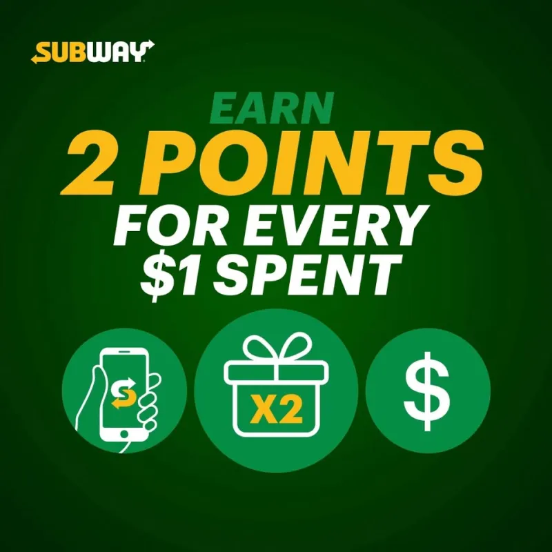 ✌🏽 Today is DOUBLE POINTS TUESDAY on the Subway APP!!!! 📱x 2️⃣🪙