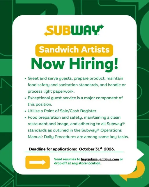 Subway® is looking for Sandwich Artists to join the team.