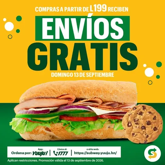 🥪💚 Este domingo, tu Sub llega con envío GRATIS.