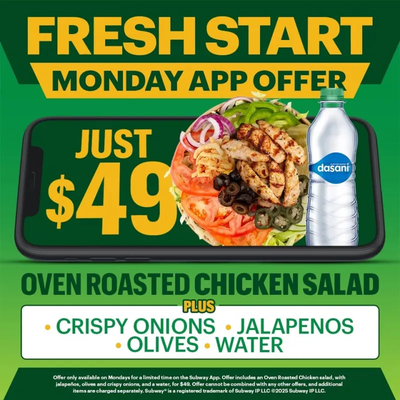🏳️ Get your week off to a GREAT start with Subway’s “Start Fresh Special”. 🥗🥤