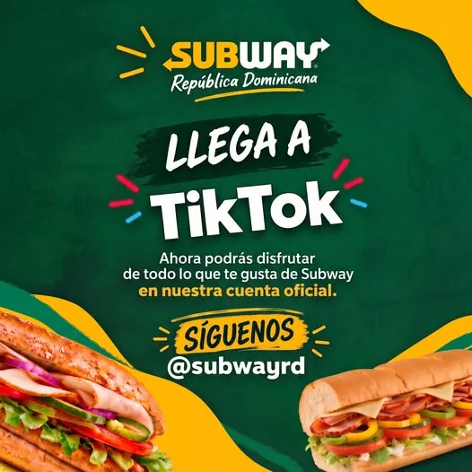¿Tú te creías que nos íbamos a quedar fuera del coro? 😎 ¡Subway República Dominicana oficialmente llegó a TikTok!