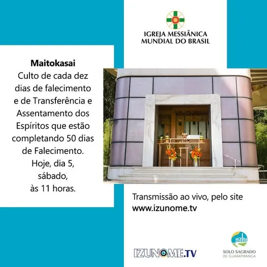 Assista, hoje, 5 de setembro, às 11 horas, diretamente do Solo Sagrado de Guarapiranga, a transmissão da cerimônia de Maitokasai