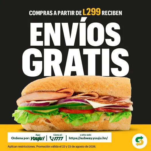Este finde, tu Subway llega con envío GRATIS. 🥪🙌