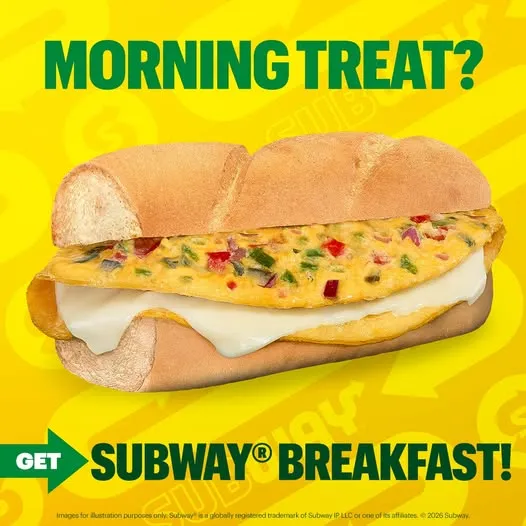 Make this morning a little more delicious with a Subway breakfast! 🍳☀️