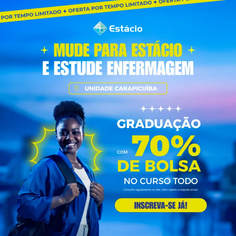 Mude para Estácio Enfermagem | INTERLAGOS | Bolsa 70%