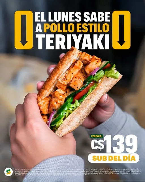Los lunes tienen mejor sabor con Pollo Estilo Teriyaki de 15 cm. 🔥