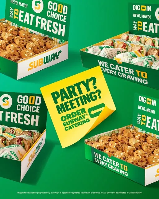 Planning a party or a meeting? 🥪 Let Subway® catering take care of the food while you focus on bringing everyone together!