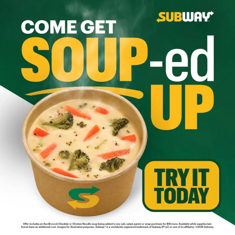 🥄 Spoon into something good at Subway with our two NEW SOUP OPTIONS. 🥣