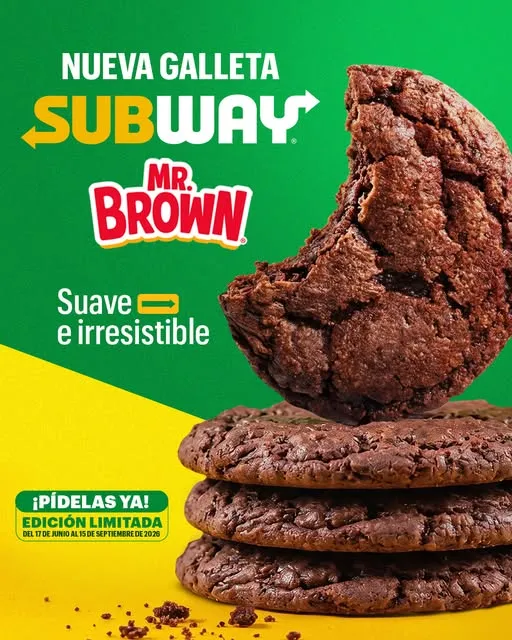 El antojo tiene nuevo nivel 🍪😮💨 Nueva galleta de Subway® hecha con Mr. Brown®.👀 No te quedes sin probarla😏