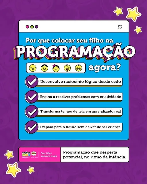 Seu filho já usa tecnologia todos os dias. E se ele aprendesse a criar com ela? 💻✨