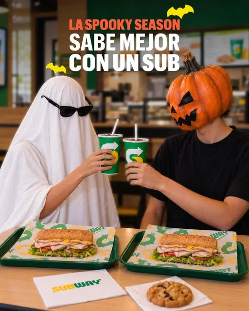 Esta temporada de fantasmas, monstruos y disfraces... Reuní a tu crew y caigan a Subway por sus favoritos. 👻🎃🥪