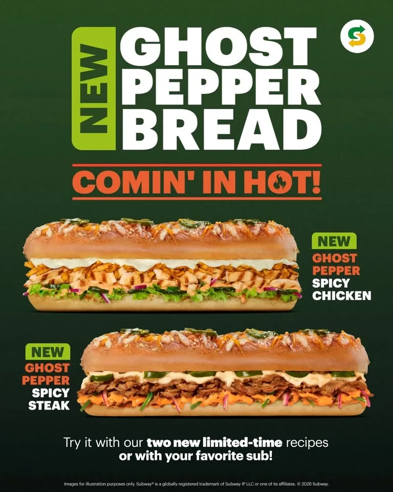 New bread. New heat. New obsession. 🌶️🔥 Try the Ghost Pepper Bread with our two new limited-time recipes: Spicy Chicken or Spicy Steak.​