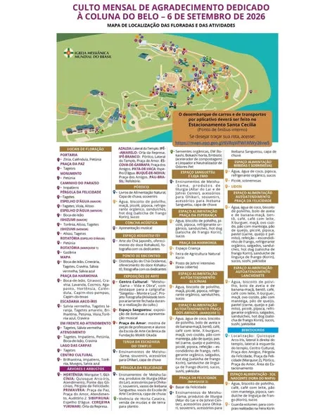 Confira as principais atividades do Culto Mensal de Agradecimento Dedicado à Coluna do Belo e os pontos de floração do Solo Sagrado de Guarapiranga